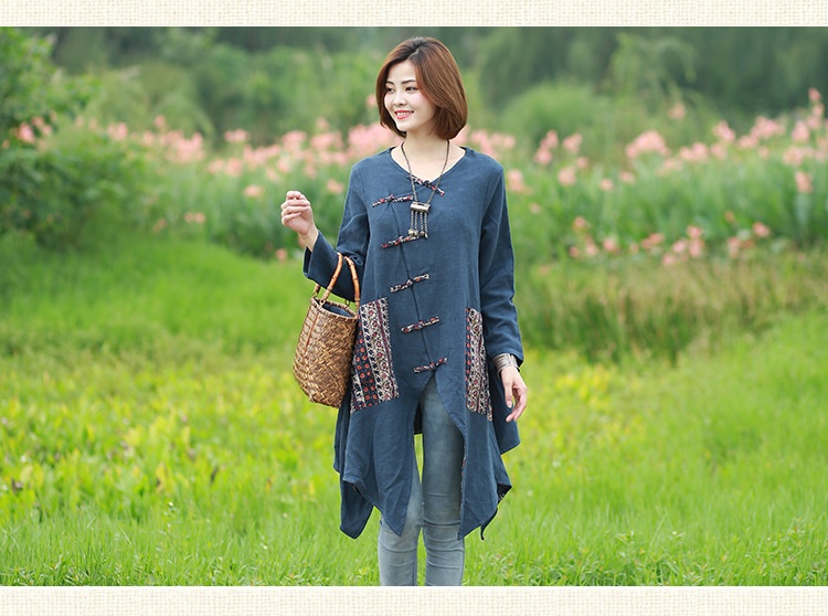 Cotton And Linen Clothes National Style Top Women's Retro Handmade Buttonhole Loop