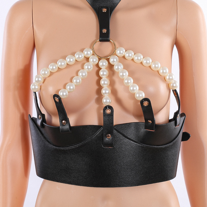 Title 1, Nightclub Performance Props Leather Pearl Bra B...