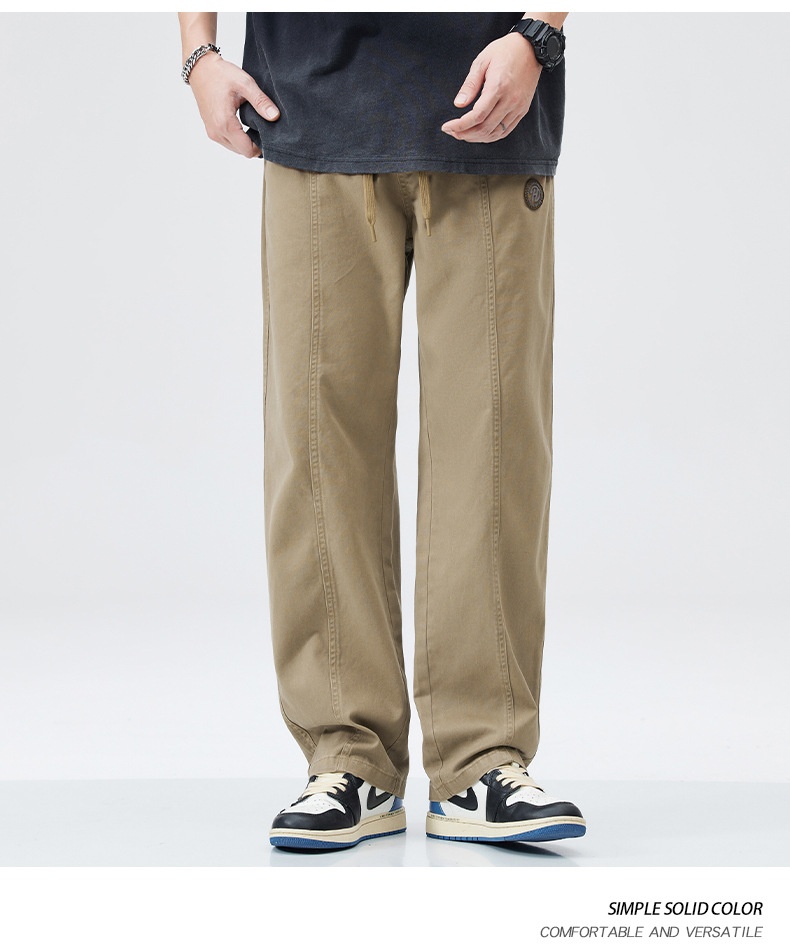 Pure Cotton Casual Pants Men's Autumn And Winter Fleece-lined Thickened Straight Trousers