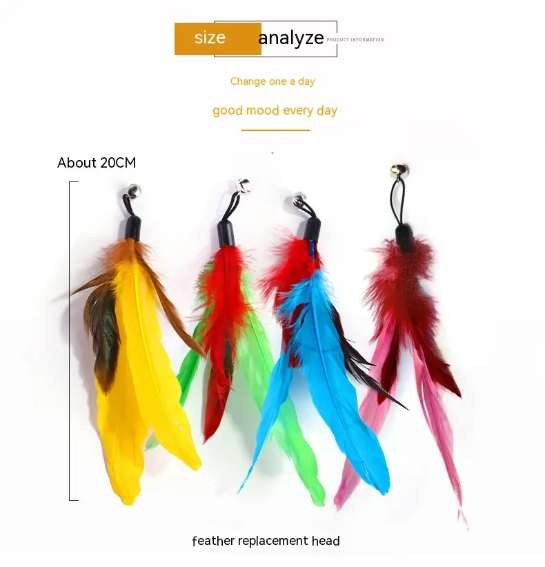 New Product Cat Toy Suit Colorful Feather Replacement Head Three Sections Fishing Rod