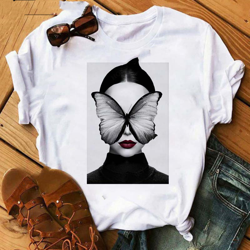 Title 9, Loose Round Neck White Ladies Casual T Shirt Wi...