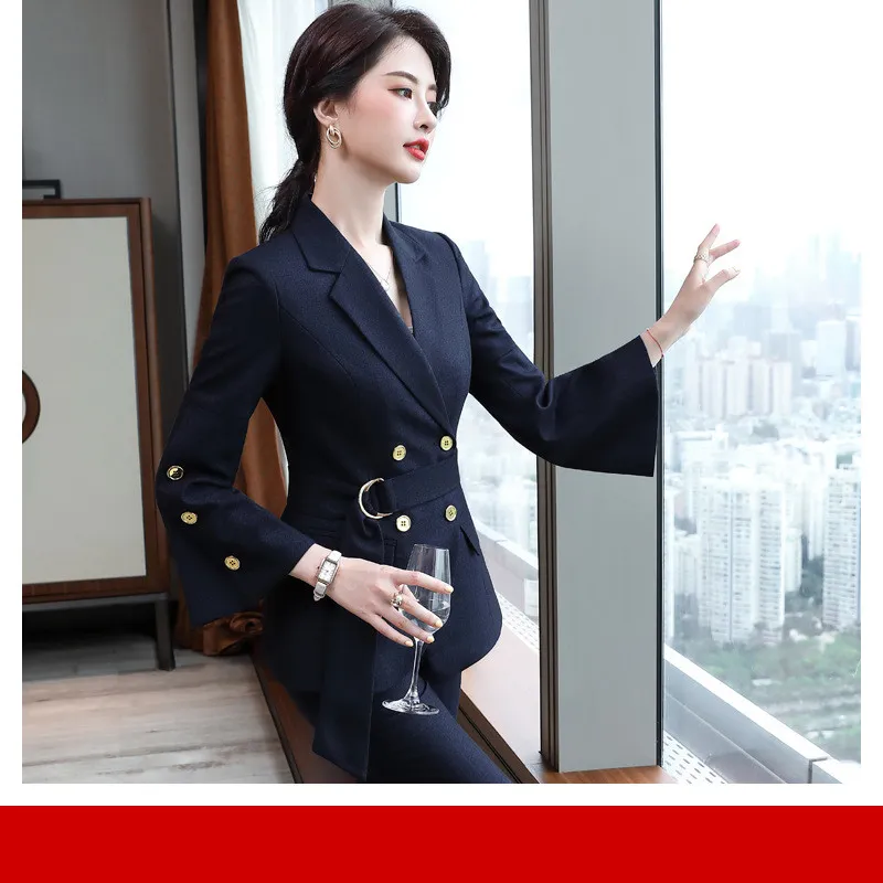 Ladies Business Wear Fashion Business Tooling - Blue Plaid Jacket