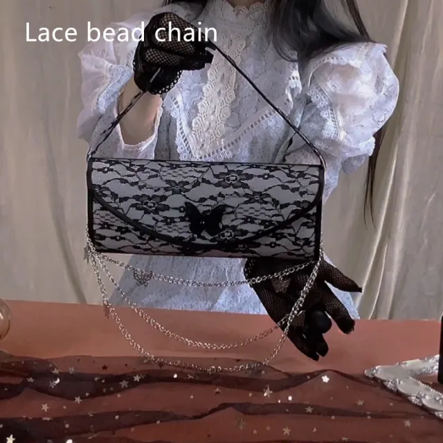 Lace Niche Design Versatile Clutch Bag Lace Bead Chain - Shop at LoveMi
