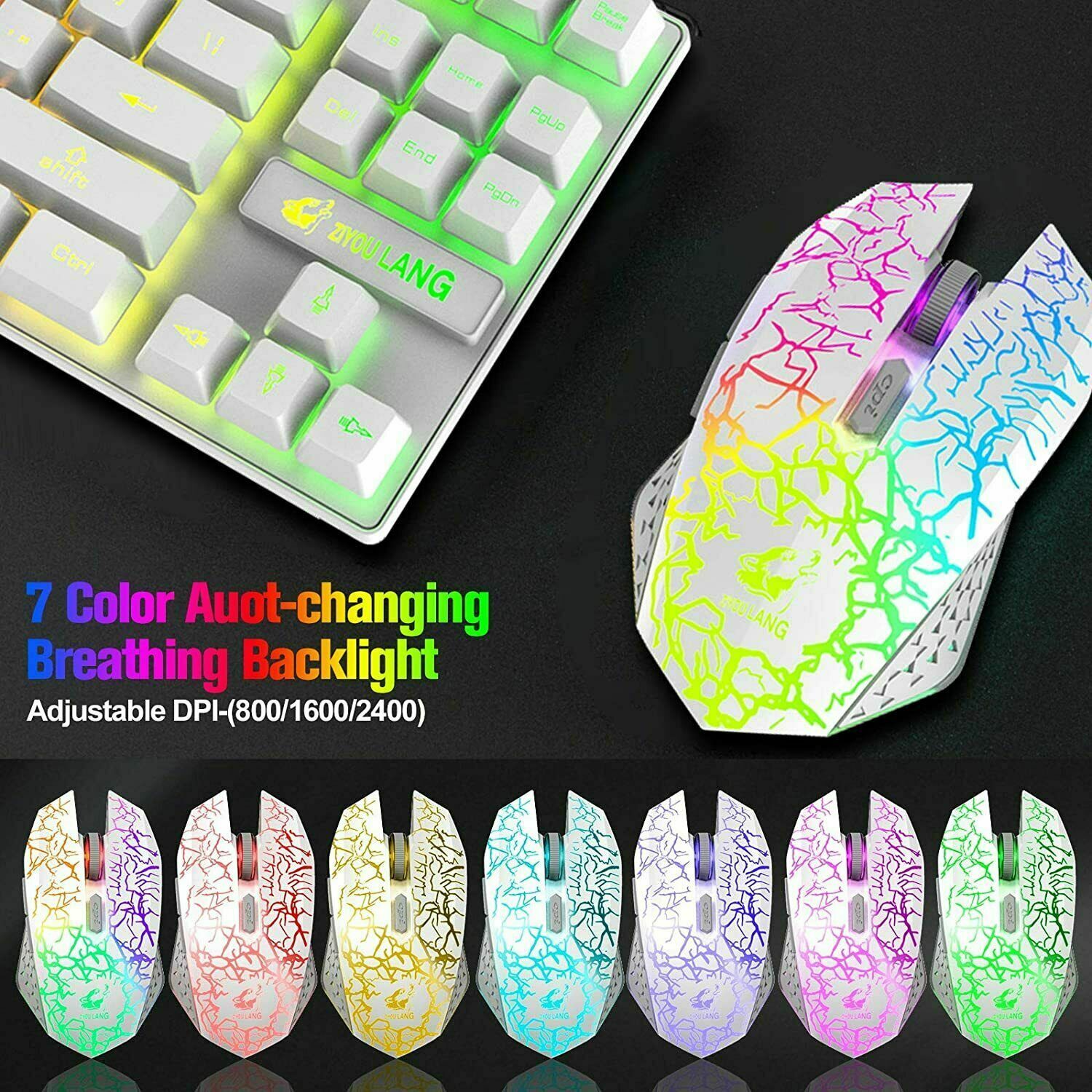 T87 Wireless Gaming Keyboard And Mouse Rainbow Backlit For PC Mac PS4 Xbox One 2