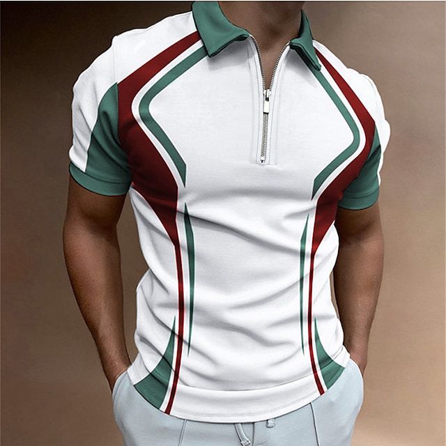 Men's Fashion Short-sleeved Color Blocking Zipper T-shirt Top