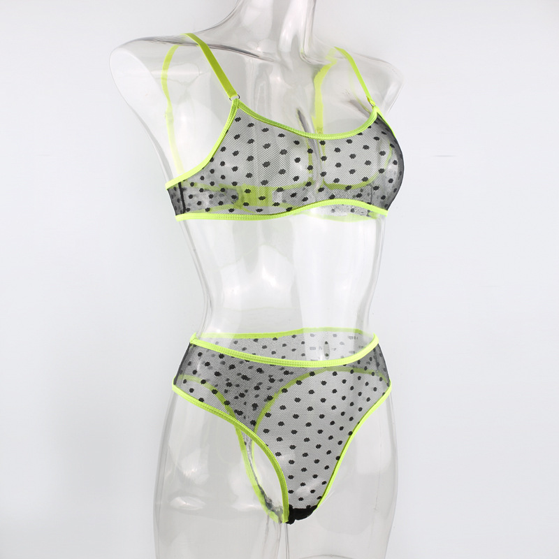 Title 19, Dot Mesh Fluorescent Green Sling Underwear Two-...