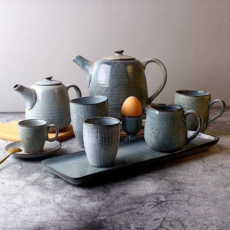 Creative Vintage Stripe Ceramic Mug Kiln Baked Kettle