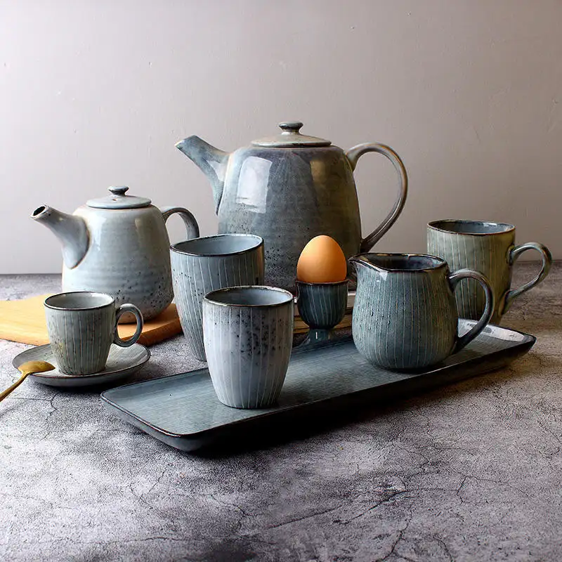 Creative Vintage Stripe Ceramic Mug Kiln Baked Kettle