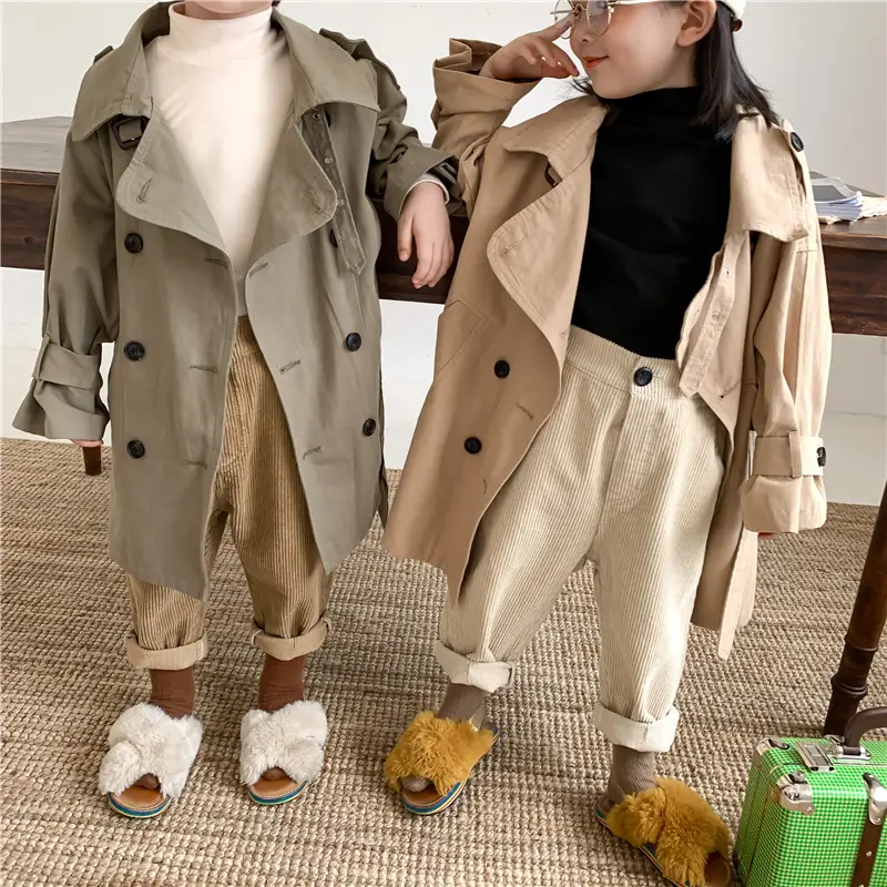 Autumn New Korean Coat Boys And Girls Long Trench Coat Large Lapel Fashion Style