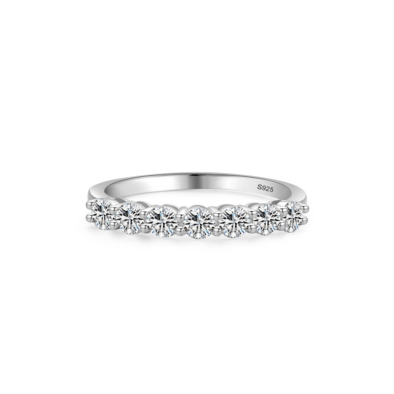 Women's Fashion Casual Sterling Silver Color Row Diamond Ring