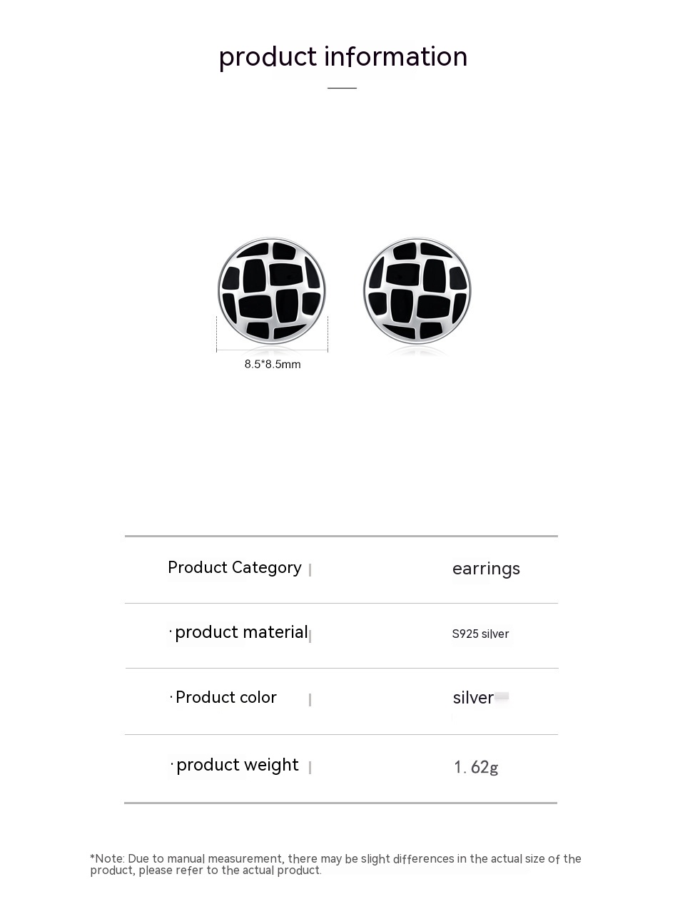 S925 Sterling Silver Round Black Dripping Stud Earrings Women's European And American Style
