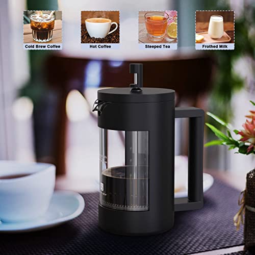 French Press Coffee Maker Camping Plastic Glass French Coffee Press Medium Size Tea And Frothed Milk Press 100 Percent BPA Free Prensa Francesa Rust-Free And Dishwasher Safe 12 Oz & 21 Oz