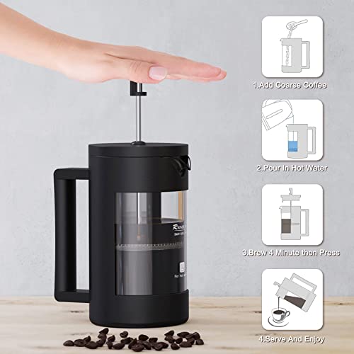 French Press Coffee Maker Camping Plastic Glass French Coffee Press Medium Size Tea And Frothed Milk Press 100 Percent BPA Free Prensa Francesa Rust-Free And Dishwasher Safe 12 Oz & 21 Oz