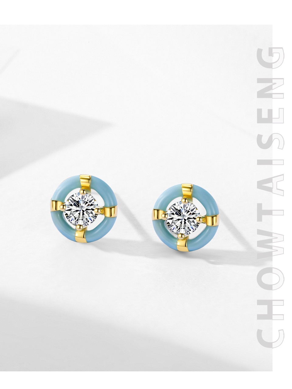 S925 Sterling Silver Special-interest Design Round Blue Enamel Stud Earrings