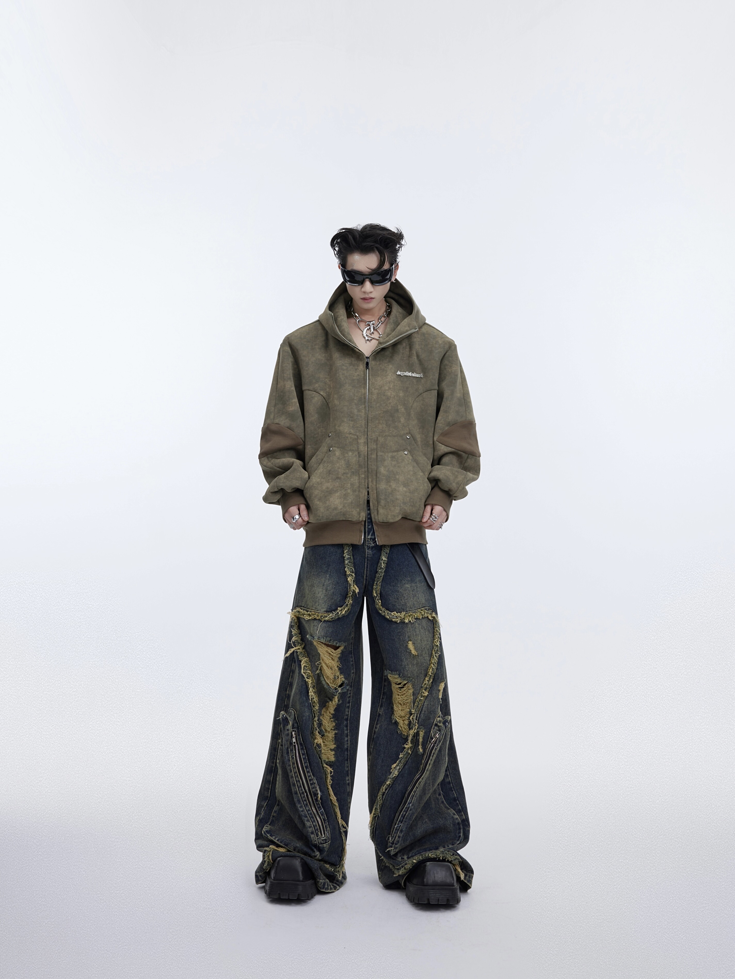 Retro Distressed Sweater Cardigan Stitching Design Sense Baggy Coat
