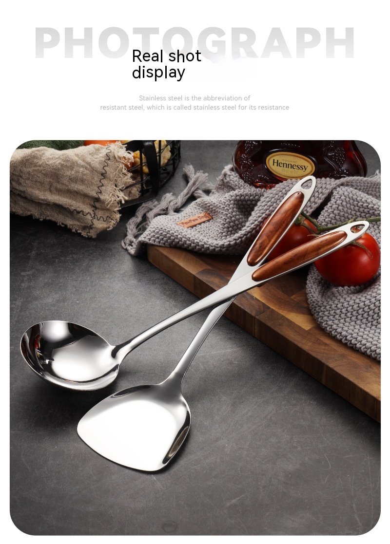 Title 8, Spatula Stainless Steel Golden Kiwi Wooden Spoo...