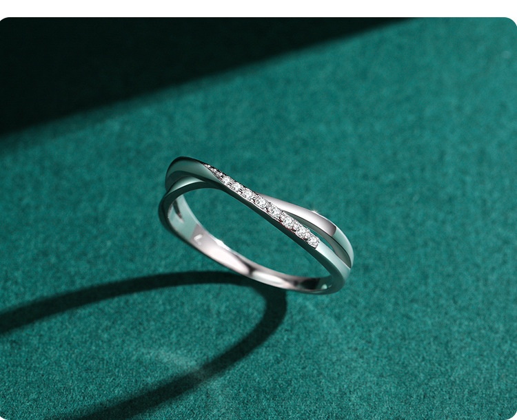 S925 Sterling Silver Cross Line Female Ring Simple
