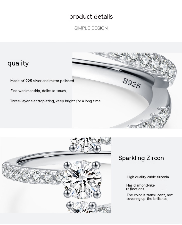 S925 Silver Geometric Design Artificial Diamond Ring Female European And American