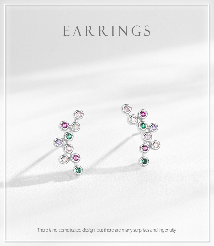 S925 Sterling Silver Rainbow Zircon Small Bubble Stud Earrings