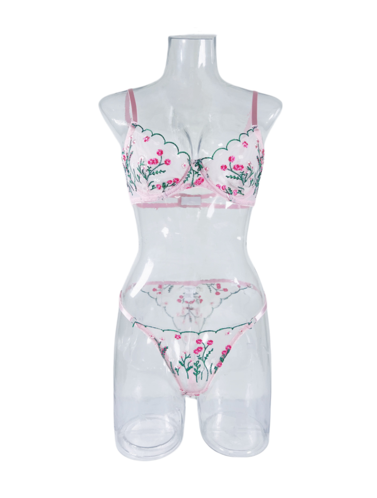 Title 7, Girl Floral Embroidered Mesh Gather Thin Underwear