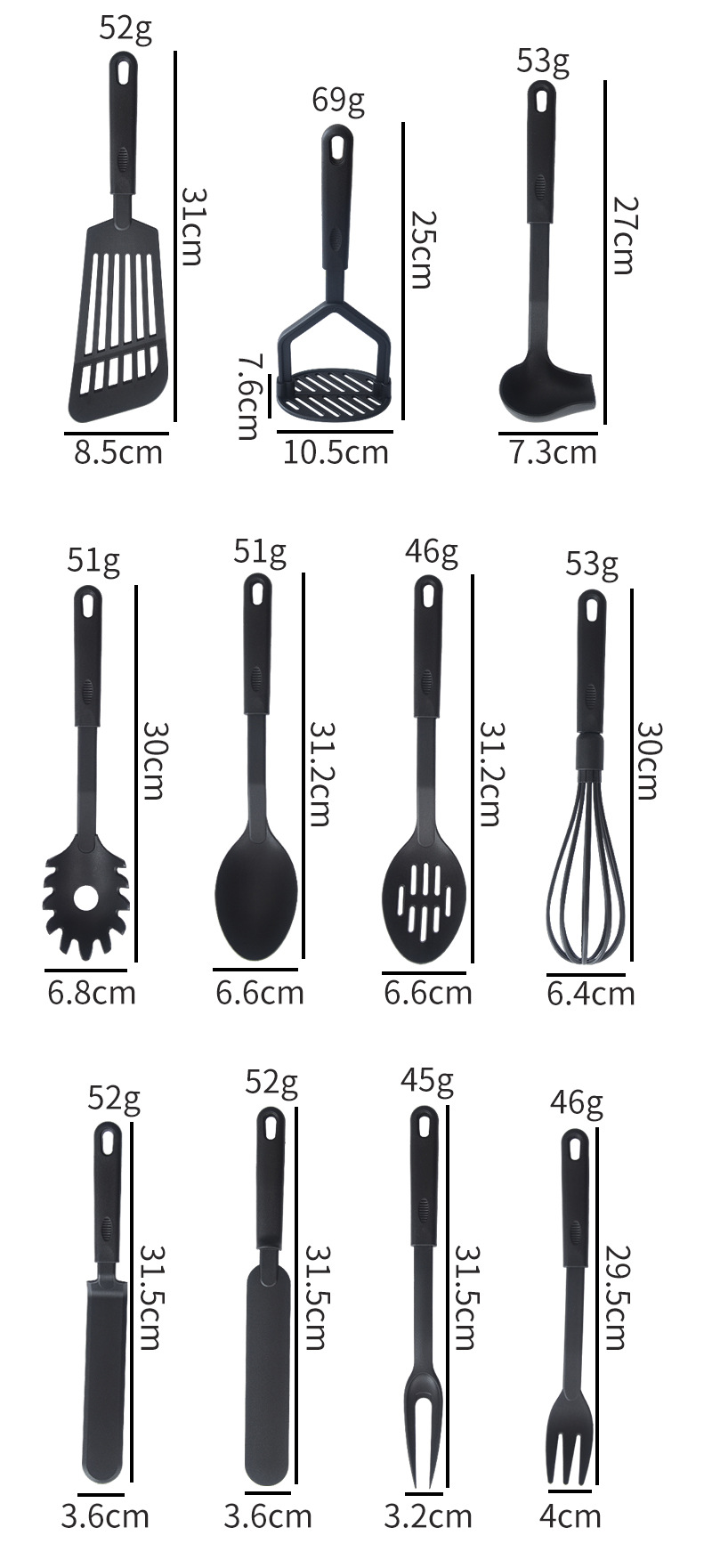 BEYONDARY Non-stick Durable Nylon Kitchenware Set: 17 Pieces