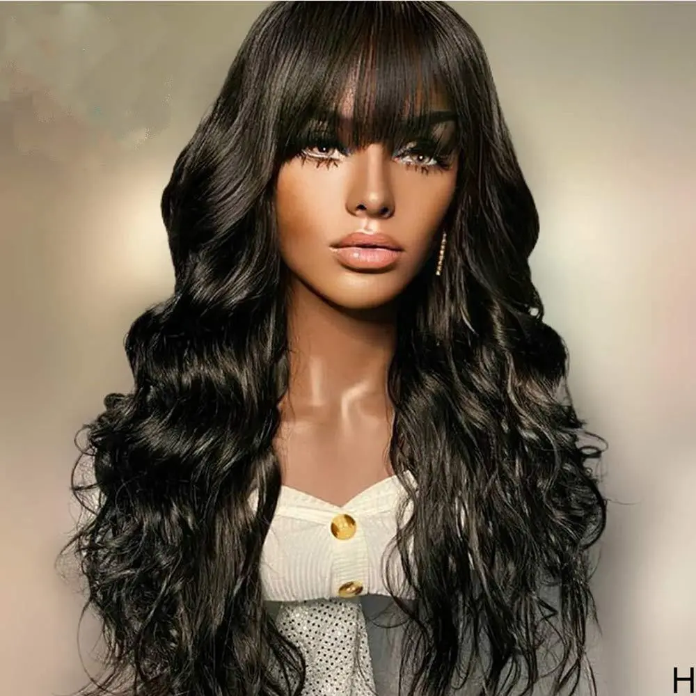 Female Long Curly Hair With Bangs And Fluffy Fashion Chemical Fiber Headgear - Black