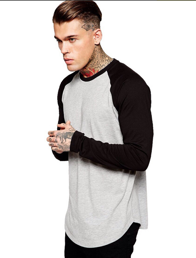 European And American Men's Color Block Long-sleeved T-shirt