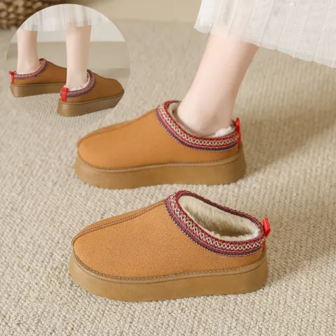 Baotou Plush Half Slippers Home Snow Boots Women's Fleece