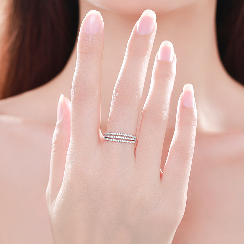 Sterling Silver Line Row Diamond Ring Women