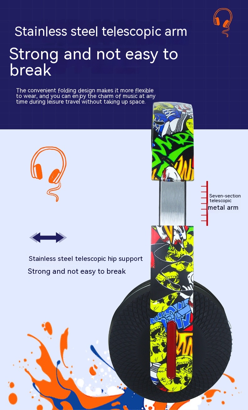 Kuchao Graffiti Bass Headset Wireless Bluetooth Headset - Image 2