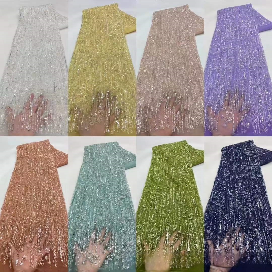 French Wedding Dress Bead Tube Fabric African Bridal Dress Lace - Image 12