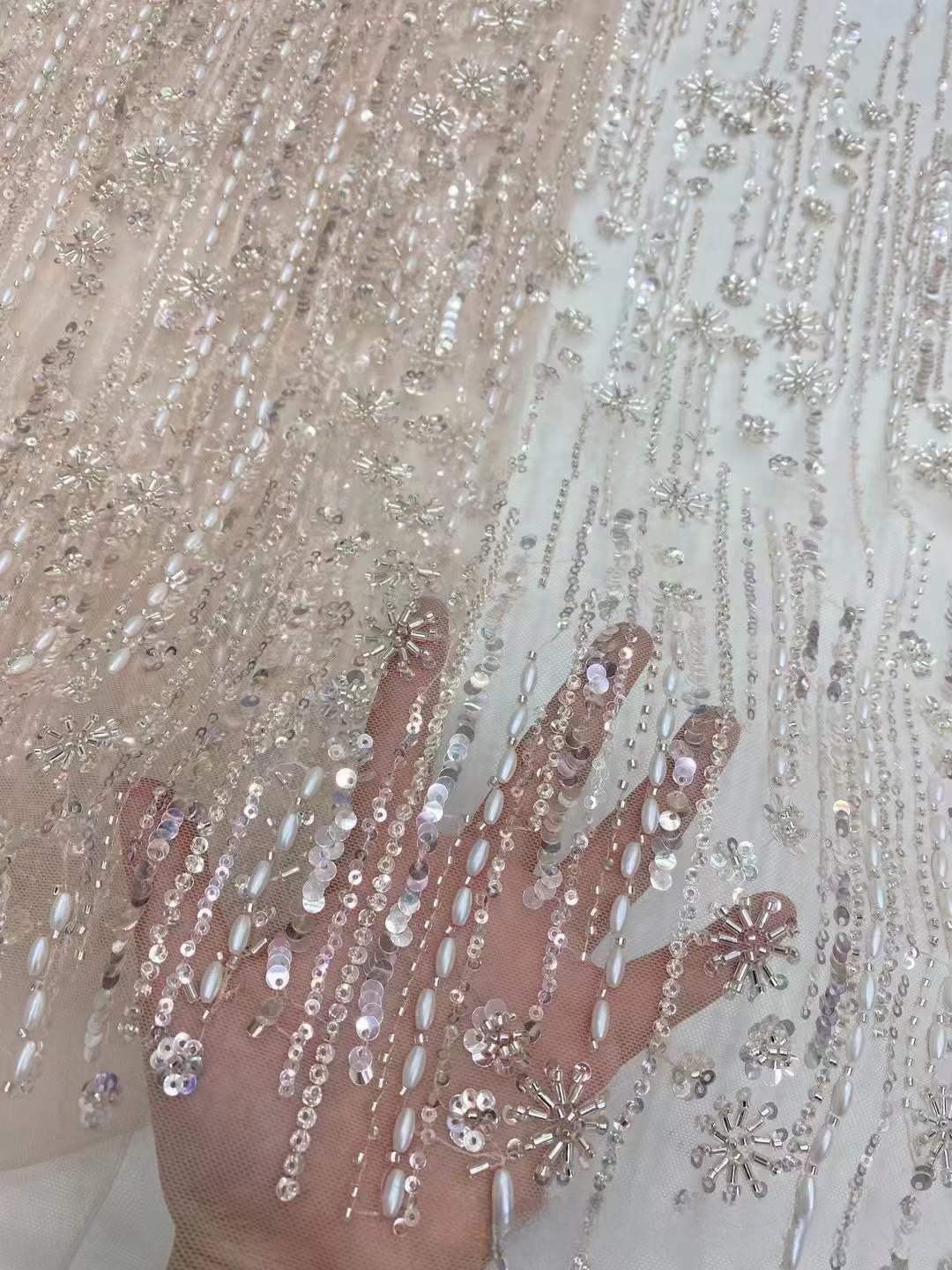 French Wedding Dress Bead Tube Fabric African Bridal Dress Lace - Image 5