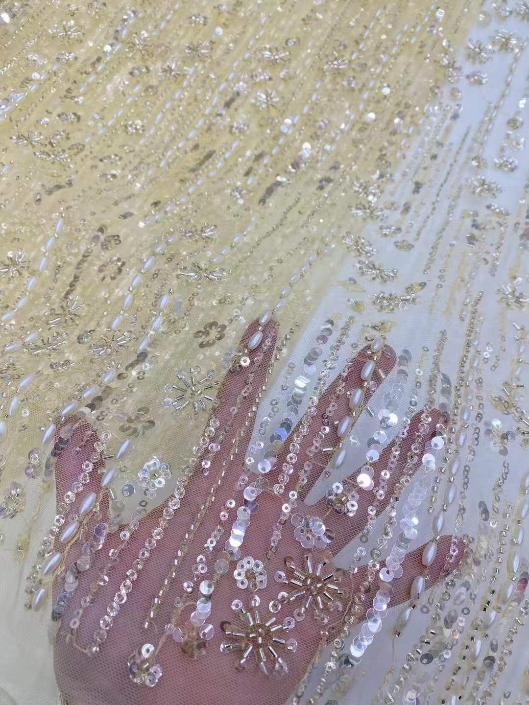 French Wedding Dress Bead Tube Fabric African Bridal Dress Lace - Image 3