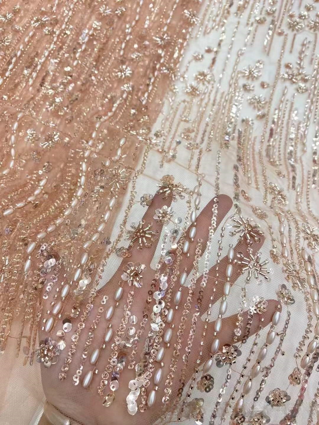 French Wedding Dress Bead Tube Fabric African Bridal Dress Lace - Image 13