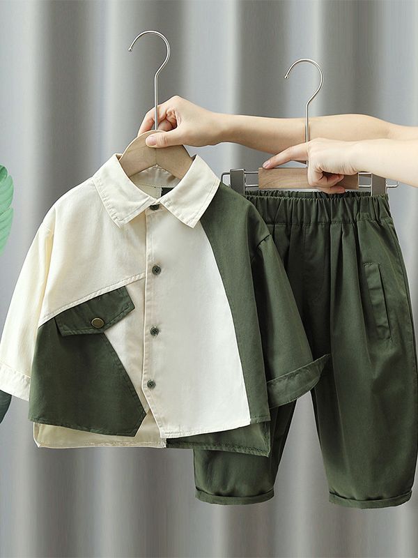 Boy Loose Long Sleeve Shirt Two-piece Set