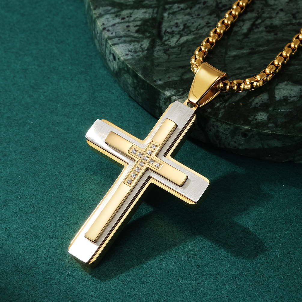 European And American Stone Cross Men's Pendant Necklace