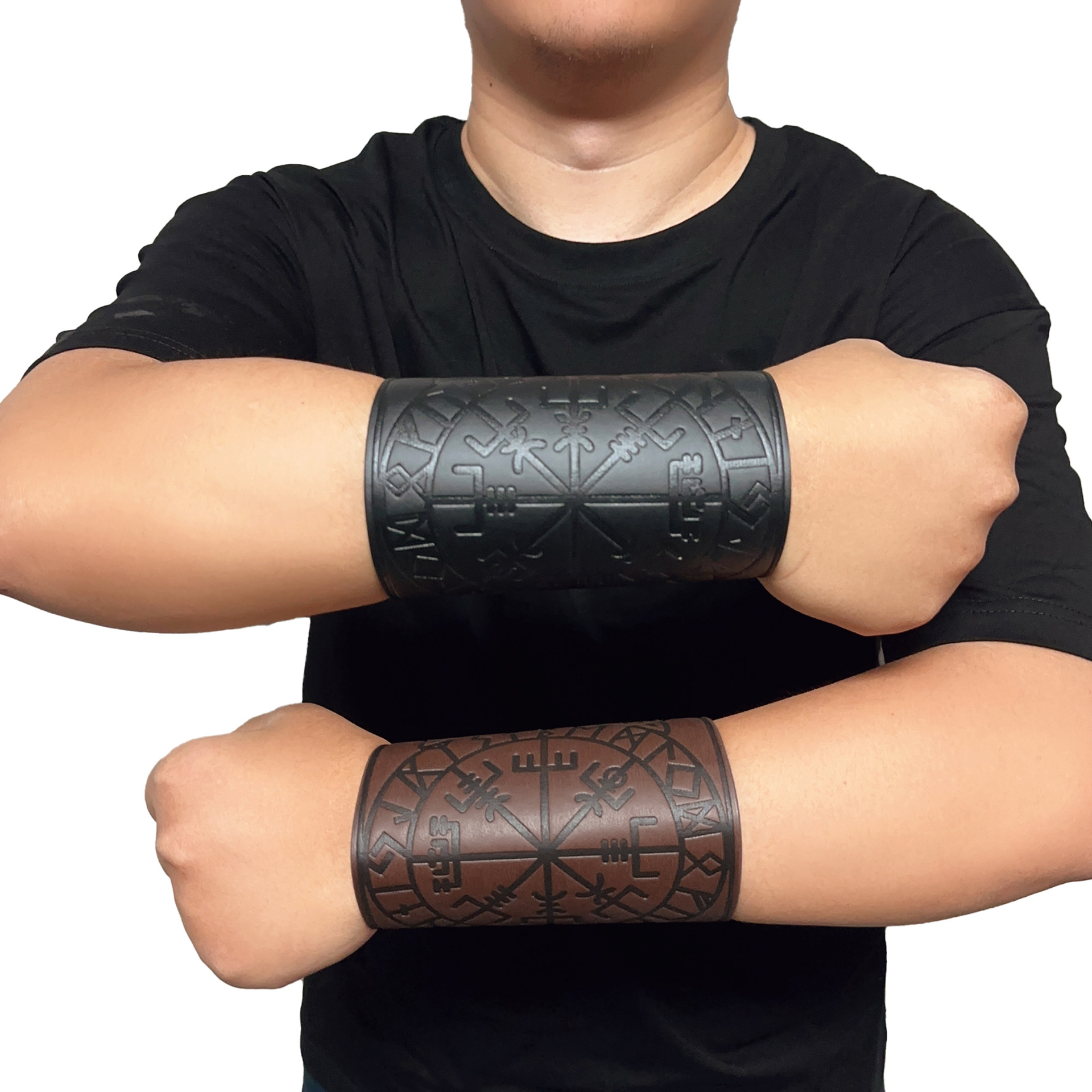 Title 4, Geometric Retro Punk Embossed Leather Wristband