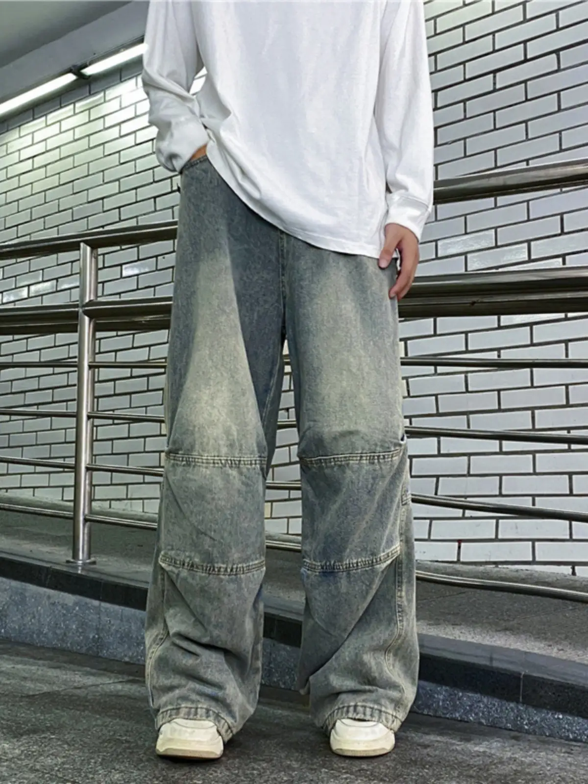 Distressed Pants Heavy Drape Loose-fitting Wide-leg Trousers