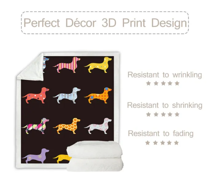 Sherpa Fleece Throw Blanket with Dachshund or Tiger Print, Soft Plush Reversible Throw - detail photo 2