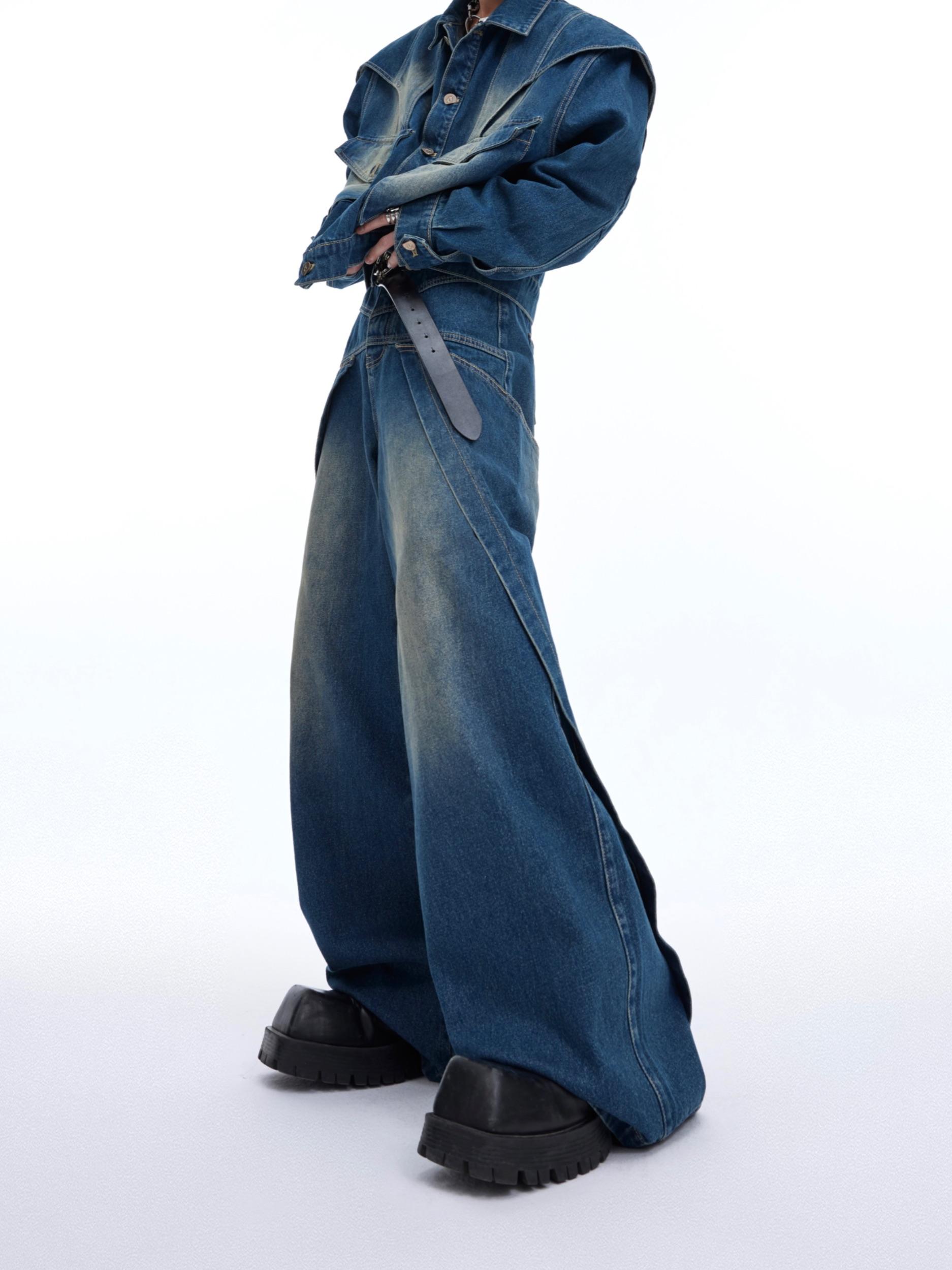 Niche Double-layer Design Short Denim Coat Blouse And Pants