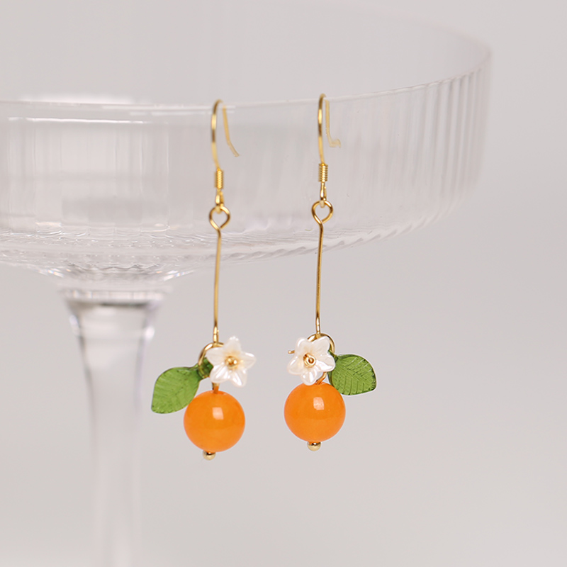 925 Silver Needle Orange Asymmetric Earrings