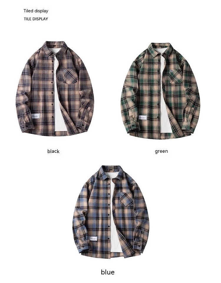 American Fashion Brand Long Sleeve Plaid Shirt Men