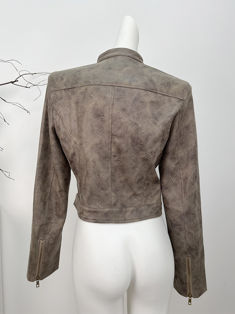 Title 8, Veste en cuir vieilli Maillard Motorcycle Hot Girl