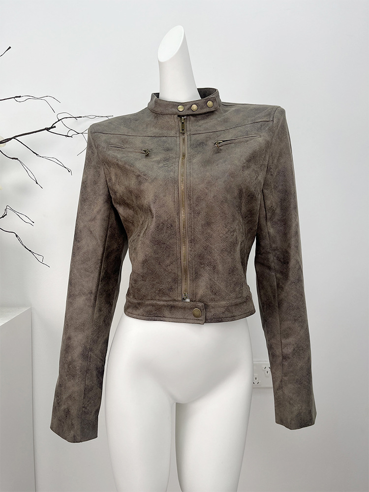 Title 9, Veste en cuir vieilli Maillard Motorcycle Hot Girl