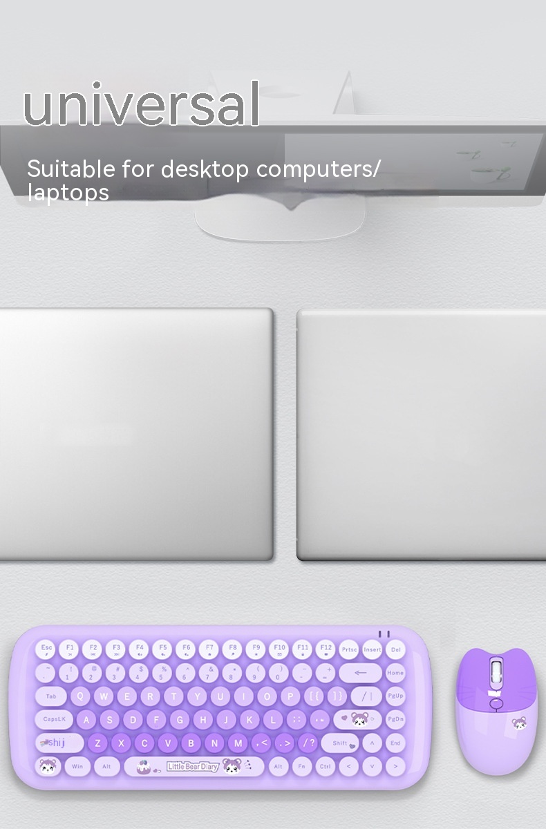 Pink Mini Cute Cartoon Wireless Keyboard And Mouse Set