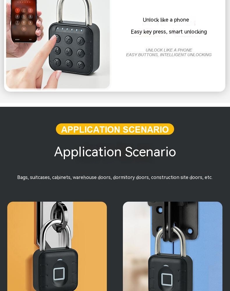 Fingerprint Lock Padlock Household Waterproof Password Cabinet Anti-theft Door Lock APP — foto 3
