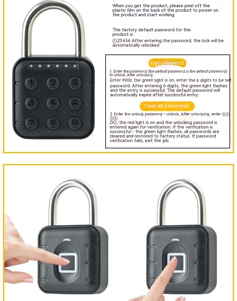 Fingerprint Lock Padlock Household Waterproof Password Cabinet Anti-theft Door Lock APP — foto 12