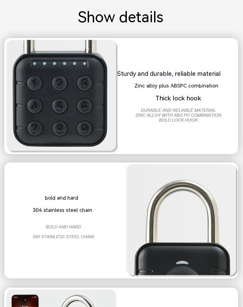 Fingerprint Lock Padlock Household Waterproof Password Cabinet Anti-theft Door Lock APP — foto 15