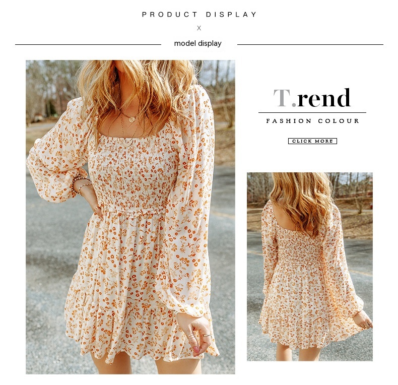 Autumn European And American New Square Collar Long Sleeve Dress