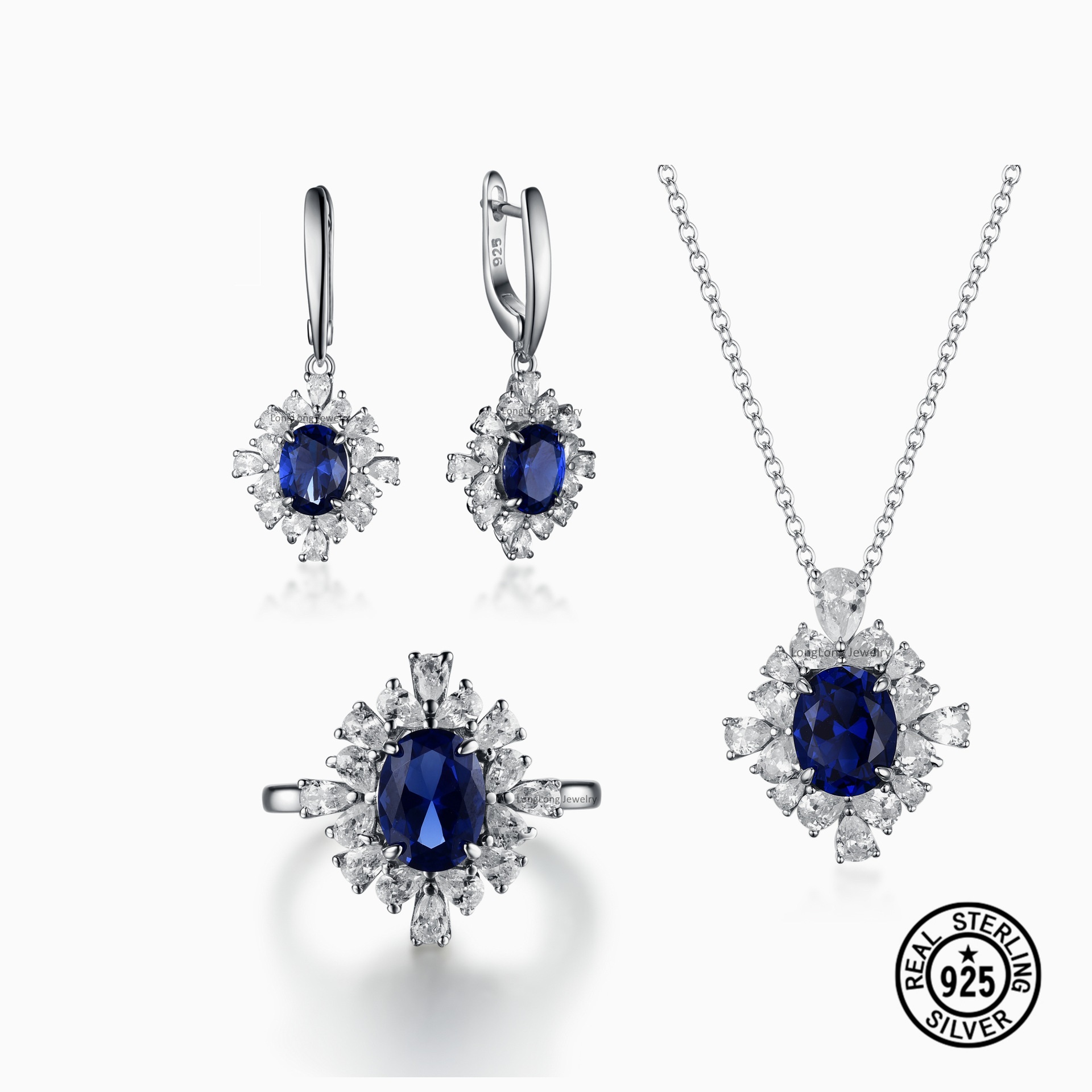 New 925 Sterling Silver Jewelry Suit Trendy Earrings - Image 11